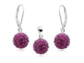 Elegancki wiszący srebrny komplet kuleczki Swarovski fuksja 10mm shamballa srebro 925 CRH0008DZ10