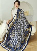 Elegancki szal granatowo-żółto-beżowy 12