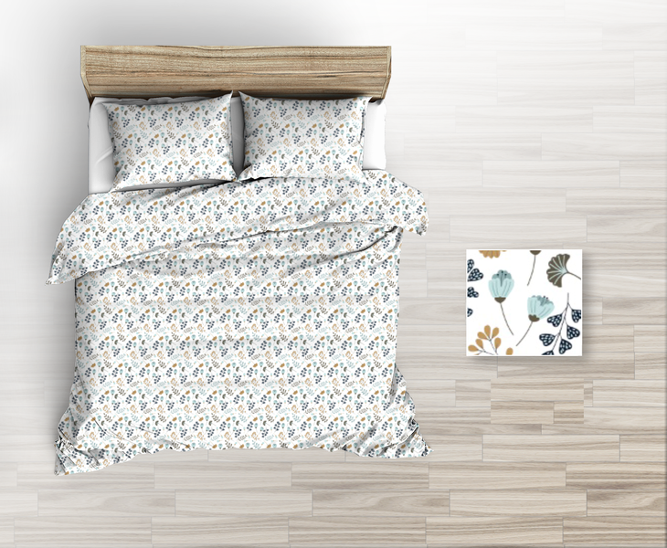 Pościel flanelowa 160x200 wzór niebieskie kwiaty na białym tle zdjęcie 2