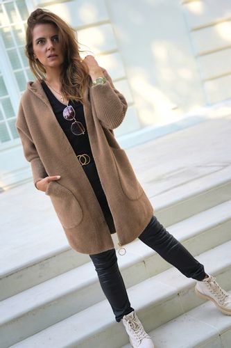 PRZEJŚCIOWY PŁASZCZ z alpaki Z KAPTUREM na suwak KOLOR BIAŁY r. oversize na Arena.pl