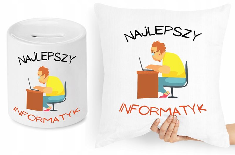 Dla Informatyka Zestaw Poduszka + Skarbonka Z Nadrukiem Ze Zdjęciem zdjęcie 1