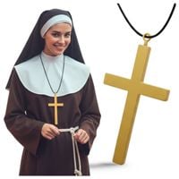 Krzyż na szyję strój zakonnica ksiądz mnich naszyjnik halloween złoty 21 cm