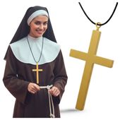 Krzyż na szyję strój zakonnica ksiądz mnich naszyjnik halloween złoty 21 cm