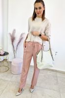 Spodnie w Kant Damskie z Wysokim Stanem Brudny Róż UNI