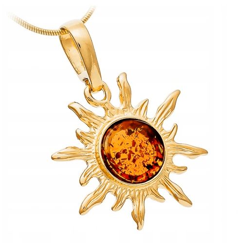 ZŁOTY WISIOREK słońce SREBRO z BURSZTYN łańcuszek na Arena.pl