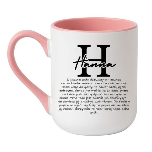 KUBEK Z IMIENIEM "HANNA" Wzór - Elegant Coffee Różowy 330 ml na Arena.pl