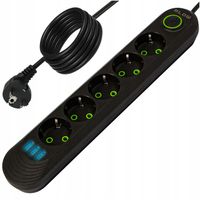 PRZEDŁUŻACZ LISTWA ZASILAJĄCA WŁĄCZNIK 3x USB 5 GNIAZD 5m UZIEMIENIE CZARNY