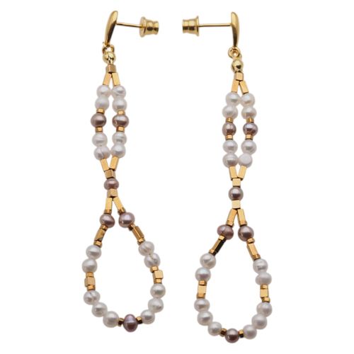 Kolczyki wiszące sztyfty - Perły biały, różowe i srebro złocone na Arena.pl