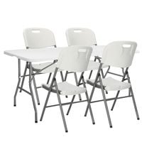 Zestaw cateringowy, turystyczny stół z 4 krzesłami składany na bankiet, biały