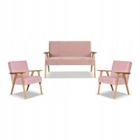 Zestaw mebli PRL retro SOLER sofa fotele Family Meble rózowy welur Hunter