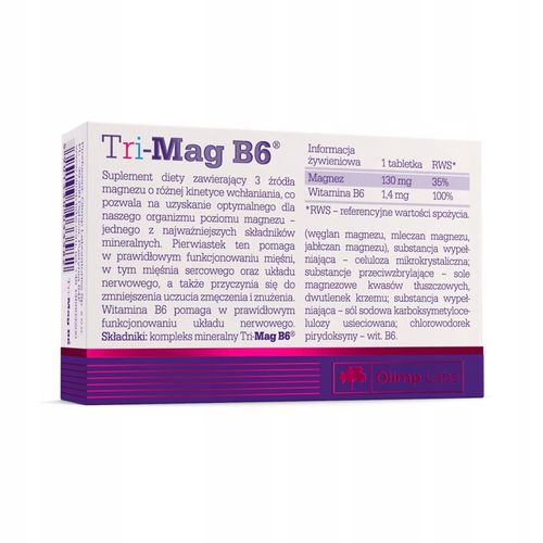 OLIMP TRI-Mag B6 3x30 tabl MAGNEZ WITAMINY I MINERAŁY WITAMINA B6 na Arena.pl