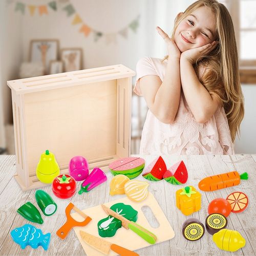 DREWNIANE WARZYWA OWOCE DO KROJENIA NA MAGNES DLA DZIECI ZESTAW XXL na Arena.pl
