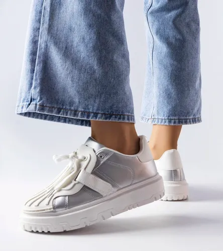 Srebrne sneakersy na platformie Binet 40 na Arena.pl