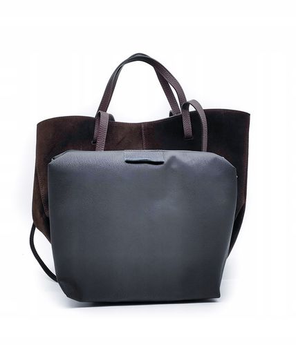 Torebka shopper zamszowa Vera Pelle - brązowa czekolada na Arena.pl