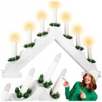 ŚWIECZNIK ADWENTOWY LED DREWNIANY BIAŁY NA BATERIE ELEKTRYCZNY NA OKNO