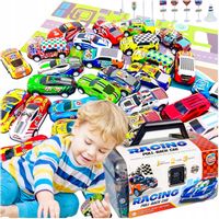 ZESTAW SAMOCHODÓW METALOWE RESORAKI AUTKA AUTA Z NAPĘDEM WALIZKA +AKCESORIA