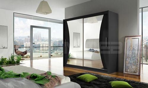 Szafa przesuwna Bega V z lustrem 180cm - pojemna garderoba - CZARNY na Arena.pl