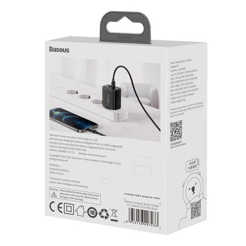 ładowarka sieciowa baseus compact quick charger, usb, usb-c, 20w na Arena.pl