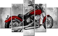 70 100CM OBRAZ 5 ELEM CZERWONY MOTOCYKL DRUK PŁÓTNO