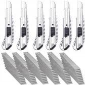 6x NÓŻ DO TAPET METALOWY TAPECIAK NOŻYK Z OSTRZEM ŁAMANYM 18mm + 60 OSTRZY