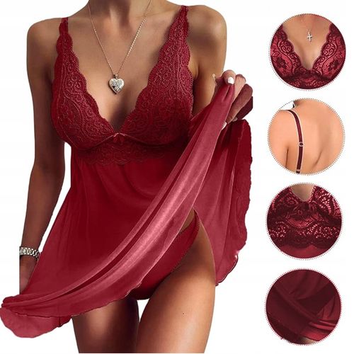 KOSZULKA NOCNA SEXY KOMPLET BIELIZNA EROTYCZNA SEKSOWNA HALKA STRINGI L/XL na Arena.pl