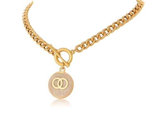 naszyjnik z perłowym plasterkiem, z kółeczkami w środku (c23/jes/68/4au) na Arena.pl