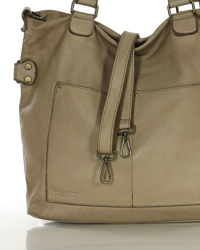 Torebka skórzana XL shopper vintage bag z kieszeniami vera pelle - MARCO MAZZINI beż taupe na Arena.pl