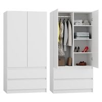 SZAFA BIAŁA GARDEROBA DUŻA NA UBRANIA OTWIERANA SZUFLADY NOWOCZESNA