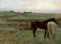 Horses in a Meadow, Edgar Degas - plakat 30x20 cm
