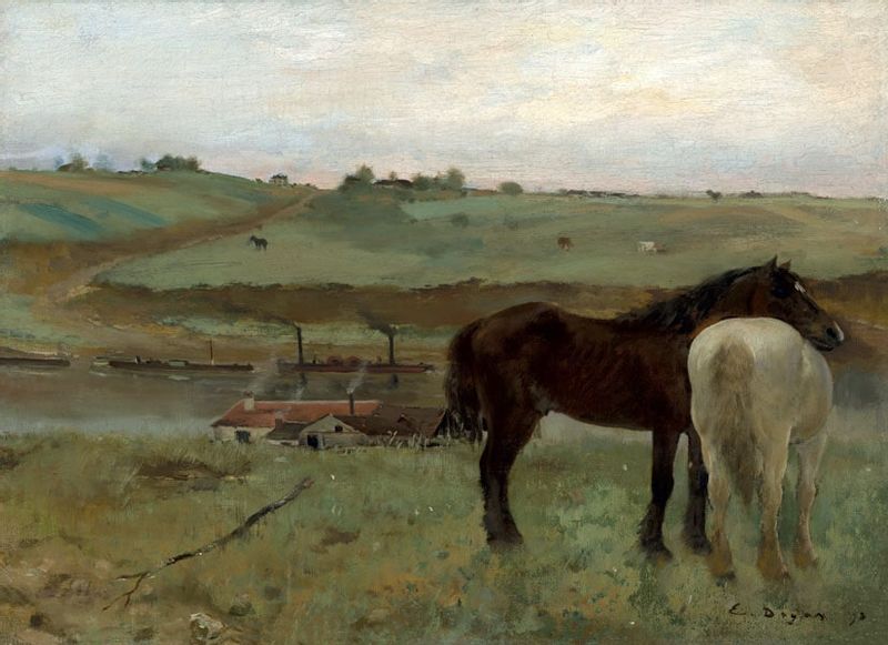 Horses in a Meadow, Edgar Degas - plakat 100x70 cm zdjęcie 1