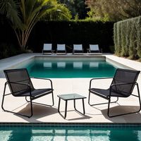 ZESTAW MEBLI OGRODOWYCH czarny STOLIK kawowy szklany KRZESŁA tarasowe FOTEL