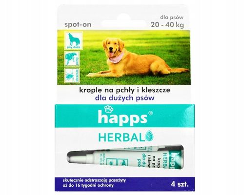 KROPLE NA PCHŁY KLESZCZE DLA DUŻYCH PSÓW (20-40KG) HAPPS DŁUGIE DZIAŁANIE na Arena.pl