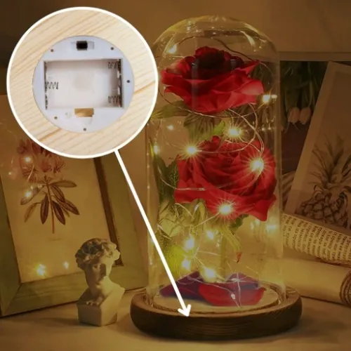 WIECZNA RÓŻA W SZKLE ŚWIECĄCA LED PREZENT PUDEŁKO NA WALENTYNKI DZIEŃ BABCI na Arena.pl