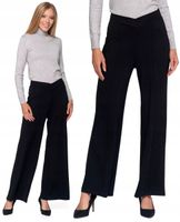 Spodnie Damskie z Szeroką Nogawką CZARNY Wiskoza Eleganckie MORAJ - L