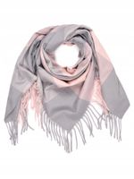 Versoli - miękka i ciepła chusta z frędzlami krata puder róż szary 13# HIT