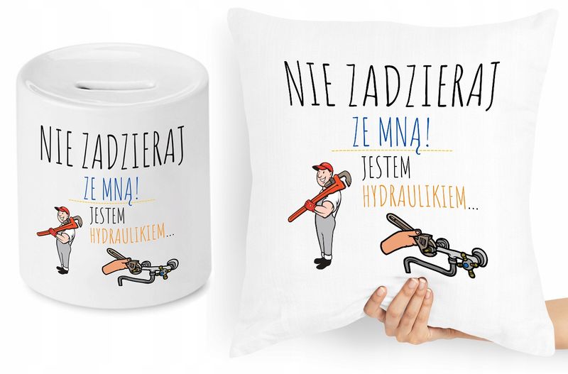 Dla Hydraulika Zestaw Poduszka + Skarbonka Z Nadrukiem Ze Zdjęciem zdjęcie 1