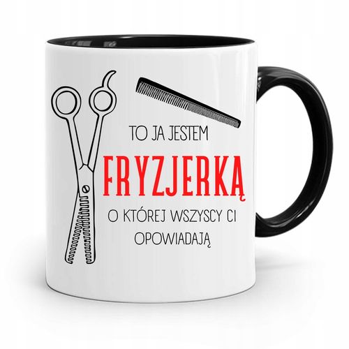 Kubek Czarny Fryzjera To Ja Jestem Fryzjerką Z Nadrukiem Ze Zdjęciem na Arena.pl