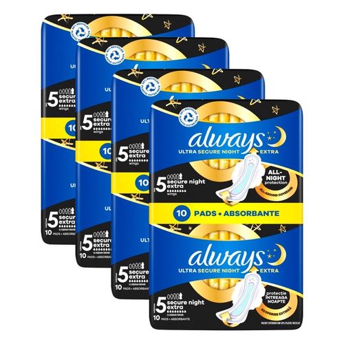 Zestaw x4 Always Ultra Podpaski Secure Night Extra rozmiar 5, 10 szt na Arena.pl