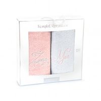 Komplet ręczników 2 szt. 70x140 Eurofirany Mąż-Żona stalowy / goździk