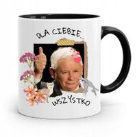 Kubek Czarny Śmieszny Pis Jarosław Kaczyński Z Nadrukiem Ze Zdjęciem