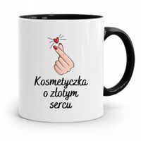 Kubek Czarny Dla Kosmetyczki O Złotym Sercu Z Nadrukiem Ze Zdjęciem