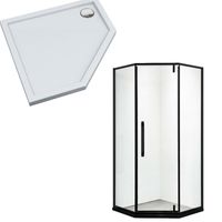 Kabina prysznicowa pięciokątna 90 czarna LOFT z wysokim 14cm białym