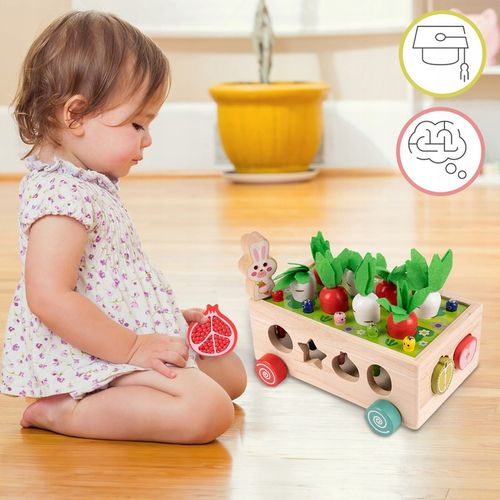 Układanka Montessori Sorter Klocków Złap Robaczka Drewniany Wózek Marchewki na Arena.pl