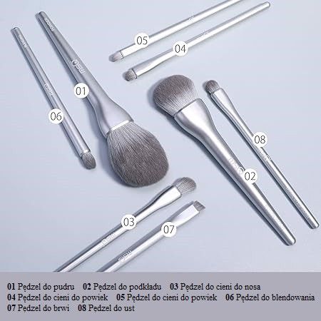Pędzle Do Makijażu Zestaw 8 Sztuk Srebrne na Arena.pl