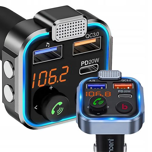 TRANSMITER BLUETOOTH AUDIO FM MP3 BT SZYBKA ŁADOWARKA 3X USB QC 3.0 RGB na Arena.pl