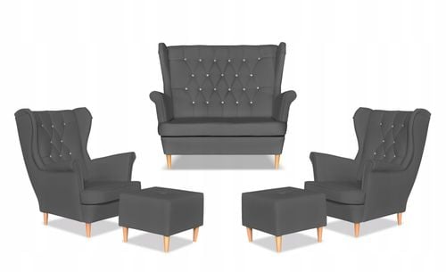 Zestaw uszak Gaja ekoskóra skaj sofa fotele pufy szary na Arena.pl