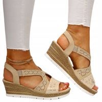 DAMSKIE SANDAŁY ELEGANCKIE BEŻOWE NA KOTURNIE LEKKIE WYGODNE