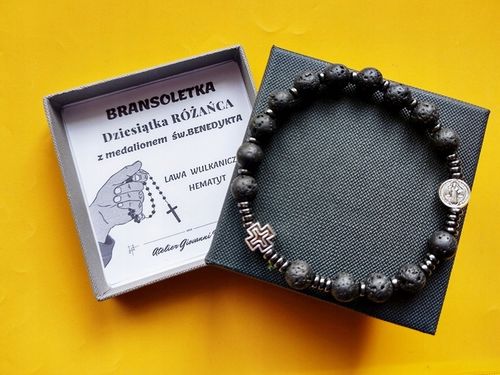 Bransoletka męska RÓŻANIEC na rękę LAWA WULKANICZNA św.Benedykt 174L na Arena.pl