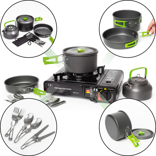 Zestaw Garnków Naczyń Turystycznych Na Kemping Zg4-02 Zielony na Arena.pl