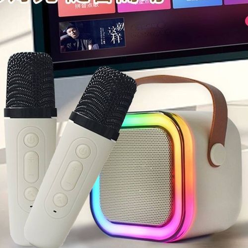 GŁOŚNIK BLUETOOTH PRZENOŚNE KARAOKE LAMPKA RGB 2 MIKROFONY USB SD MINI JACK na Arena.pl